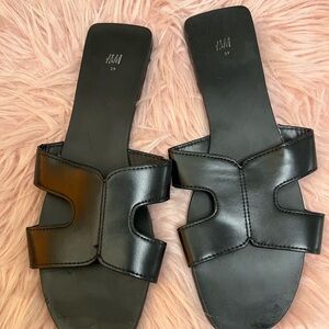 H&M Black Leather Slide Sandals